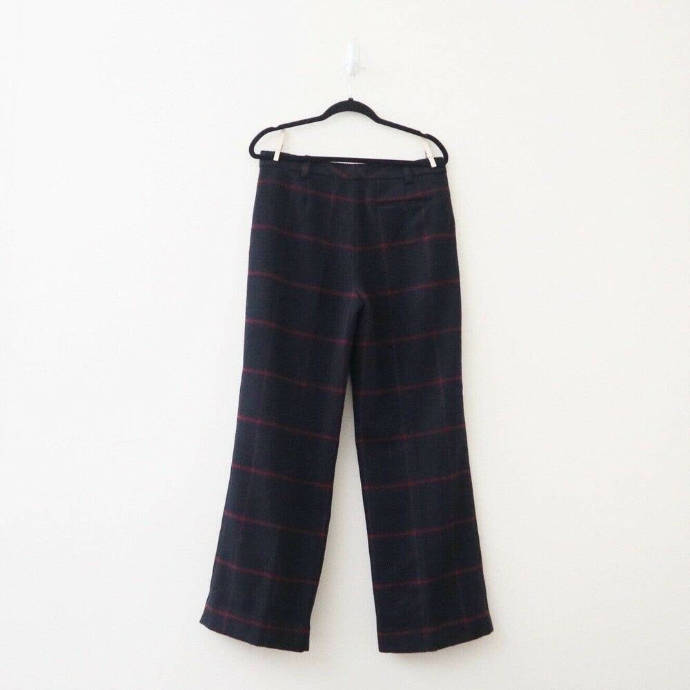 Self Portrait Size 8 Wool Blend High Rise Check Trousers Plaid Wide Leg Pant - Picture 6 of 11